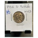 1938-D Buffalo Nickel in MS63 Condition