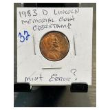 1983-D Lincoln Memorial Cent Mint Error Coin
