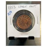 1853 US Large Cent Coin in Holder