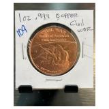 Civil War 1 Oz .999 Copper Round