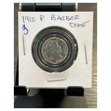 1912 P Barber Dime in Protective Holder