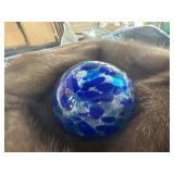 Signed Murano Glass Paperweight in Cobalt Blue