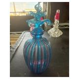 Murano Blue and Pink Striped Glass Perfume Bottle