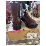 Brown Leather Boots with Chain Detail