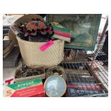 Sewing Items and Decorative Cat Artwork