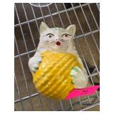 Cat Wall Mount String Holder w Yellow Yarn Ball