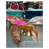 Wooden Elephant And Lion Figurines