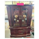Wooden Jewelry Box With Painted Glass Panels