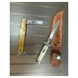 Two Pocket Knives and Sheathed Knife Lot