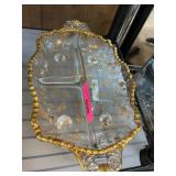 Glass Divided Dish With Gold Floral Accents