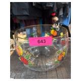 Clear Glass Bowl with Fruit Motif and Gold Trim
