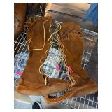 Brown Suede Lace-Up Fringe Boots