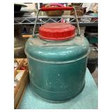 Green Metal Canister With Red Plastic Lid