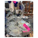 Clear Glass Swan Figurines on Mirrored Base