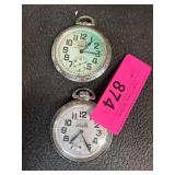 Two Railroad-Themed Pocket Watches As Is