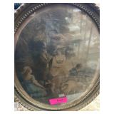 Antique Oval Framed Pastoral Scene Litho Print