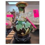 Decorative Cloisonne Vase on Wooden Stand