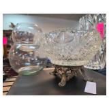 Glass Bowls With Ornate Metal Stand