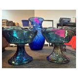 Iridescent Carnival Glass Candleholders