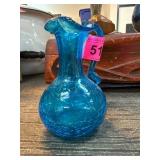 Blue Crackle Glass Pitcher with Handle