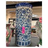 Blue and White Ceramic Floral Vase/ Umbrella Stand