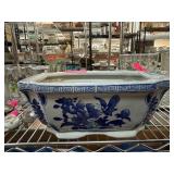 Blue and White Ceramic Rectangular Planter