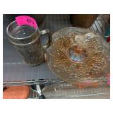 Decorative Mug and Carnival Glass Dish