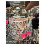 Porcelain Teapot with Floral Design and Bamboo Han