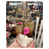 Wire Tree Sculpture With Amethyst and Quartz Base