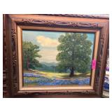 Framed Oil Painting of Bluebonnets by E Martin