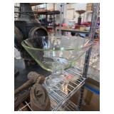 Clear Glass Pedestal Bowl With Green Tint