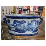 Blue and White Ceramic Footbath w Hunting Scene