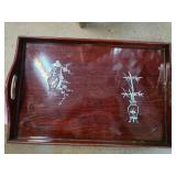 Wooden Tray With Inlaid M.O.P. Floral Accents