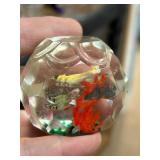 Faceted Glass Paperweight With Fish Design