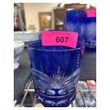 6 Blue Cut Glass Tumblers