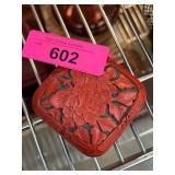 Cinnabar Lacquer Square Box with Floral Design