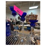 Three Blue Glass Candle Holders