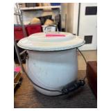 White Enamelware Pot with Lid and Handle