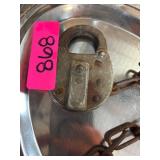 Vintage B&M Railroad Metal Padlock with Chain