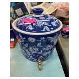 Blue Floral Ceramic Dispenser With Lid