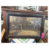 Framed Sepia-Toned Artwork of Interior Scene
