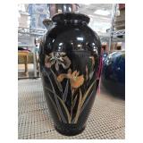 Japanese Black Ceramic Vase with Floral Design