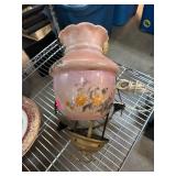 Pink Hand-Painted Electric Lamp with Floral Design