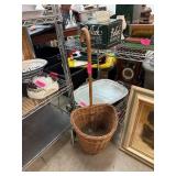 Wicker Basket with Wooden Handle and Wheels