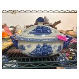 Nantucket Covered Ceramic Dish with Ship Motif