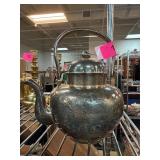 Metal Teapot with Floral Engraving and Hinged Lid