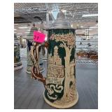Mettlach Etched Stoneware Lidded Beer Stein