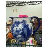 Blue and White Porcelain Pitcher with Scenic Desig