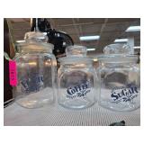 Three Labeled Glass Kitchen Canisters