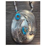 Belt Buckle Turned Necklace With Turquoise
